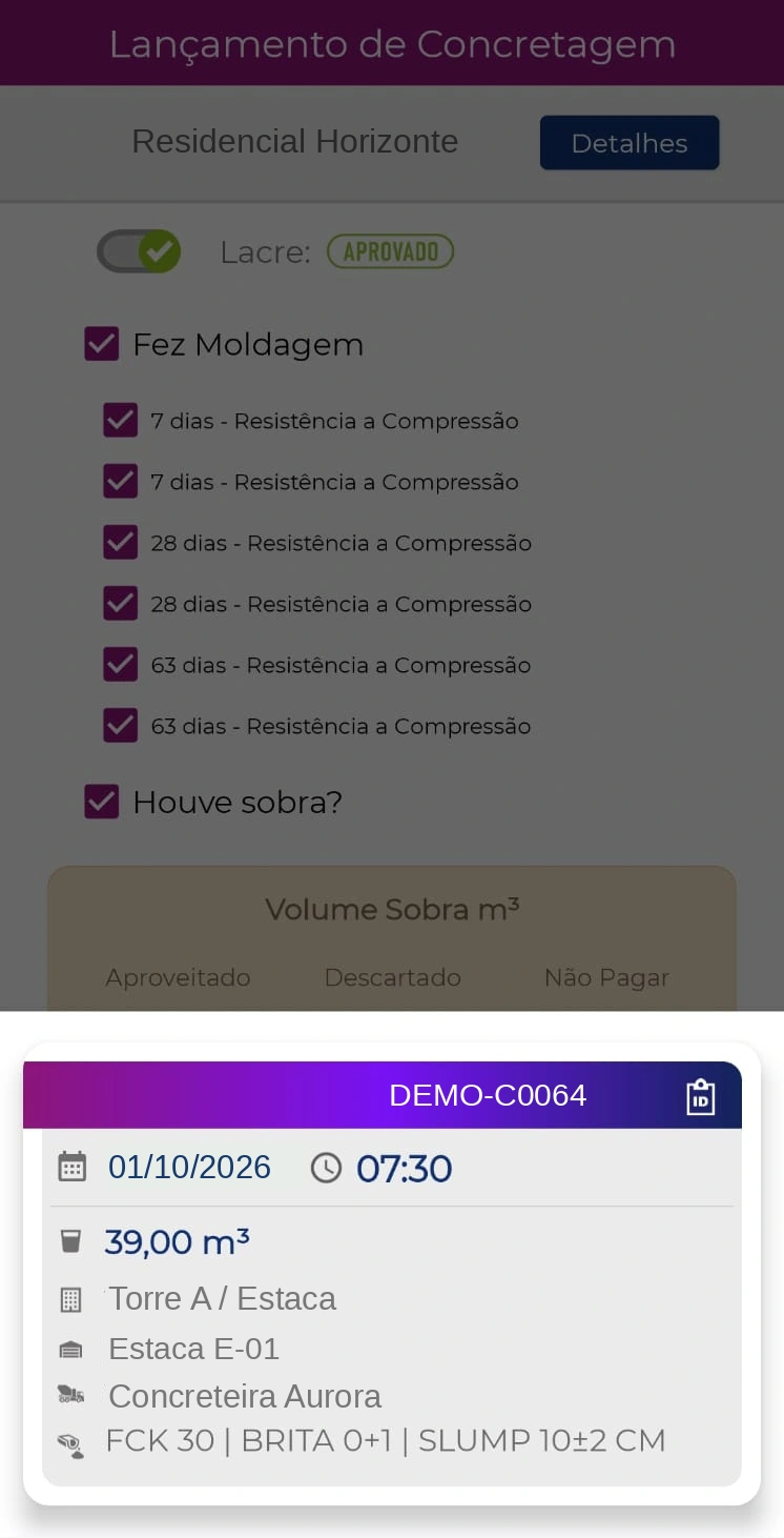 Detalhes da programação, com identificação substituída para demonstração