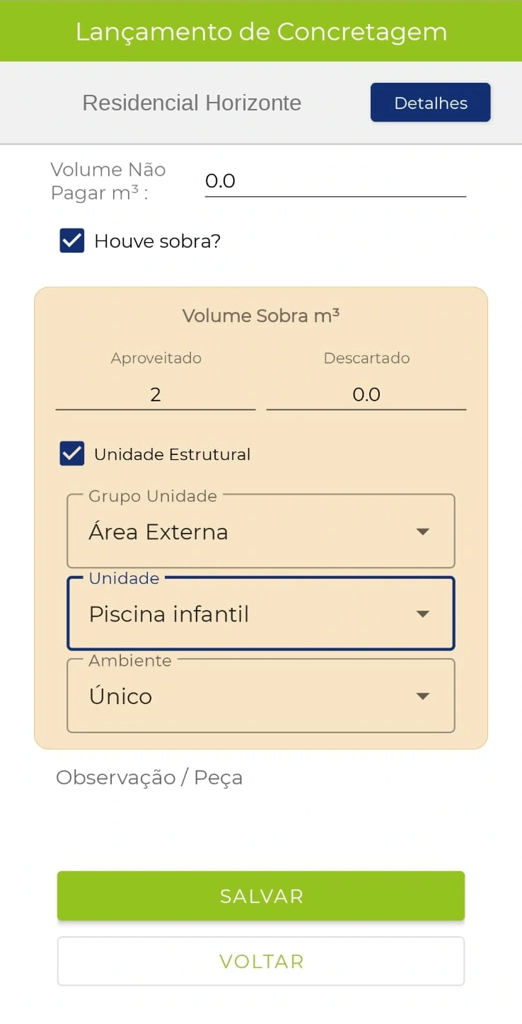 Sobras e local de aplicação, com identificação substituída para demonstração